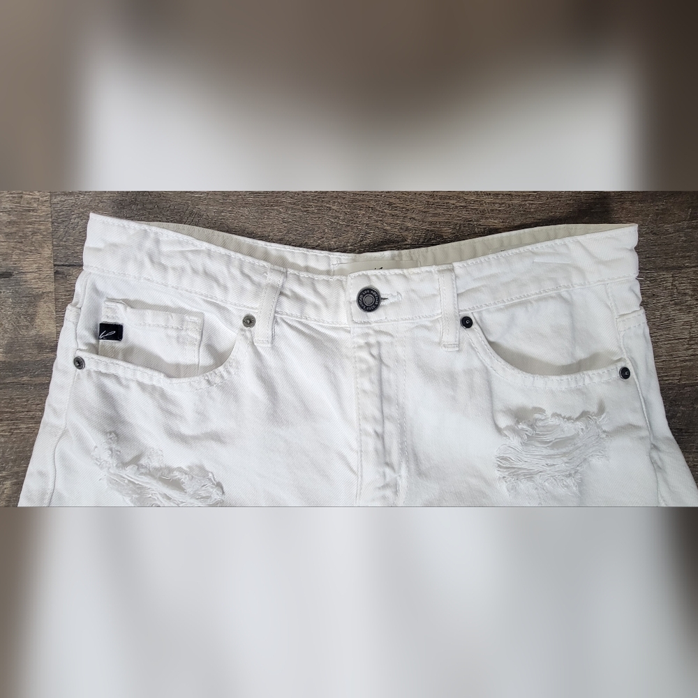 KanCan Tanner Distressed Mini Jean Shorts Women's M White 100% Cotton Cuff Leg - Picture 3 of 11